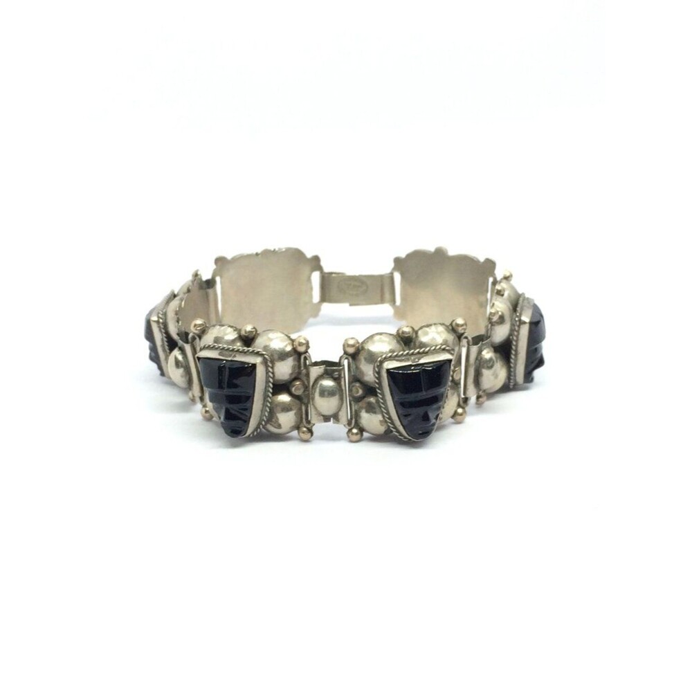 VINTAGE ALPACA Bracelet Mask Hecho En Mexico EGS Guad Jal Silver Tone